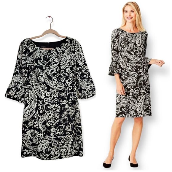 TALBOTS Paisley Print Bell Sleeve Shift Dress Size 4P - Picture 1 of 6